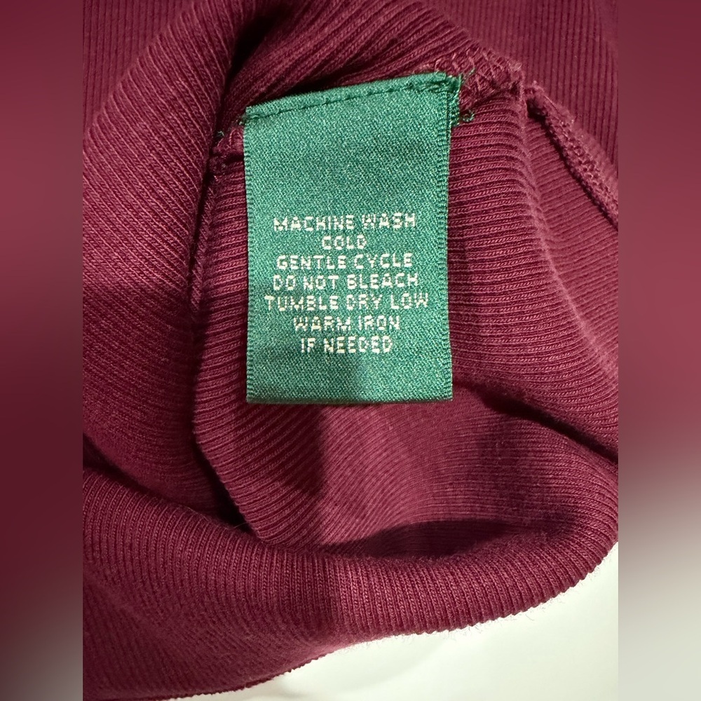 Lauren Ralph Lauren Women's Burgundy Ruffle Front Long Sleeve Cotton Top size L - Picture 5 of 5